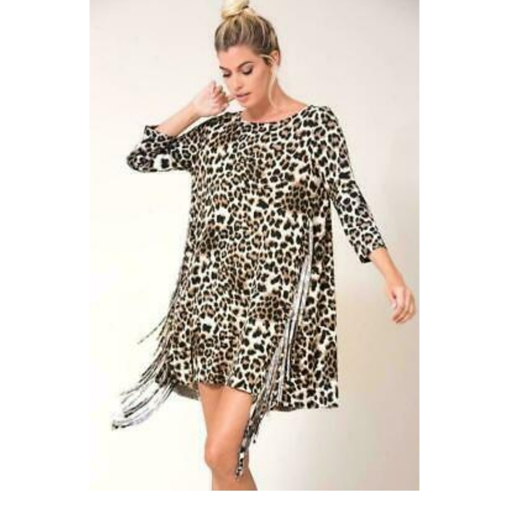 Leopard Fringe Shift Dress